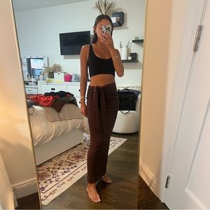 Zara brown midi skirt with back slit and adjustable knot detail